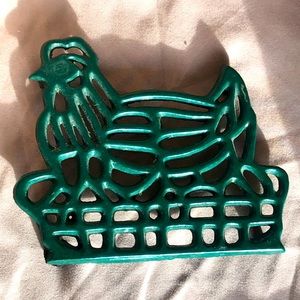 Dark Green chicken enamel coated Cast Iron Trivet